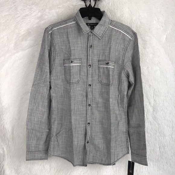 INC Men's Long-Sleeve 2-Pocket Topstitch Button-Down Shirt, Navy Blue, Small S - Picture 5 of 13